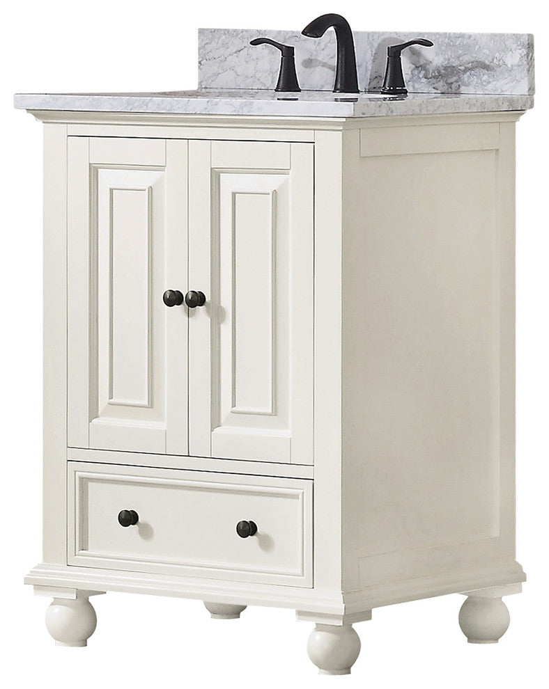 Avanity Thompson 25" Vanity, French White Finish, Carrera White Marble Top