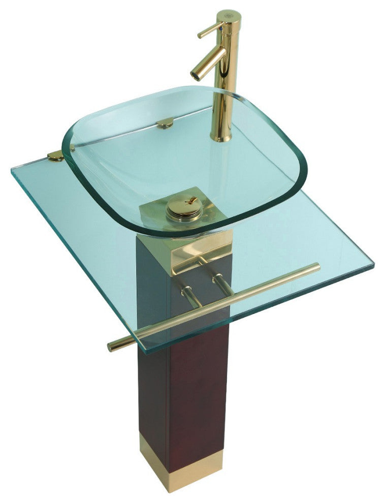 Bohemia 23 5/8" Glass Pedestal Sink Bathroom Combo with Towel Bar Faucet Drain