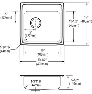 PSRADQ191955L2 Celebrity Stainless Steel 19-1/2" x 19" Drop-in ADA Sink, 2 Holes