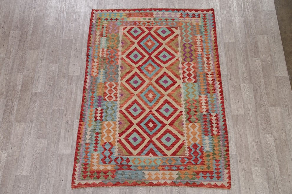 Kilim Traditional Flat-Woven Pure Wool Turkish Oriental Area Rug, 7'10"X5'8"