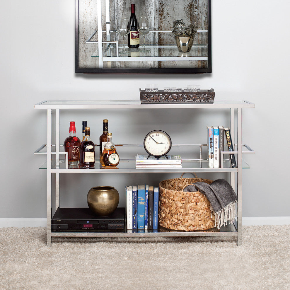 Portico Modern 3-Tier Metal and Glass Bar Unit for Liquor or Wine Storage