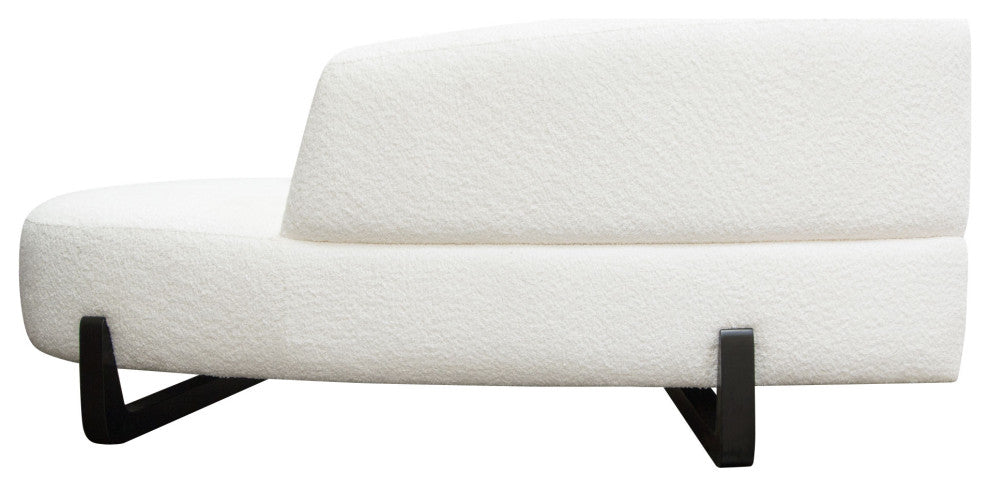 Vesper Curved Armless Right Chaise, Faux White Shearling, Black Wood Leg Base