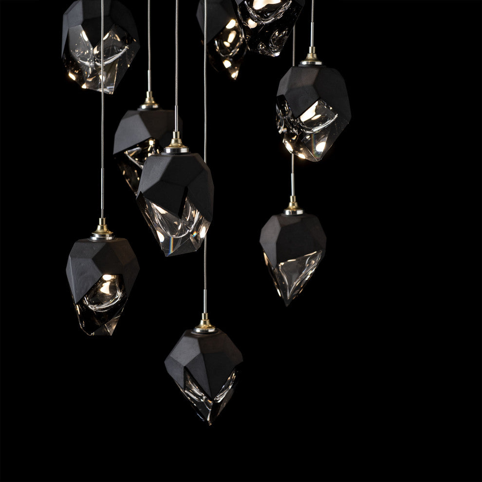 Chrysalis 9-Light Small Crystal Pendant Modern Brass Finish- Long, Black Crystal