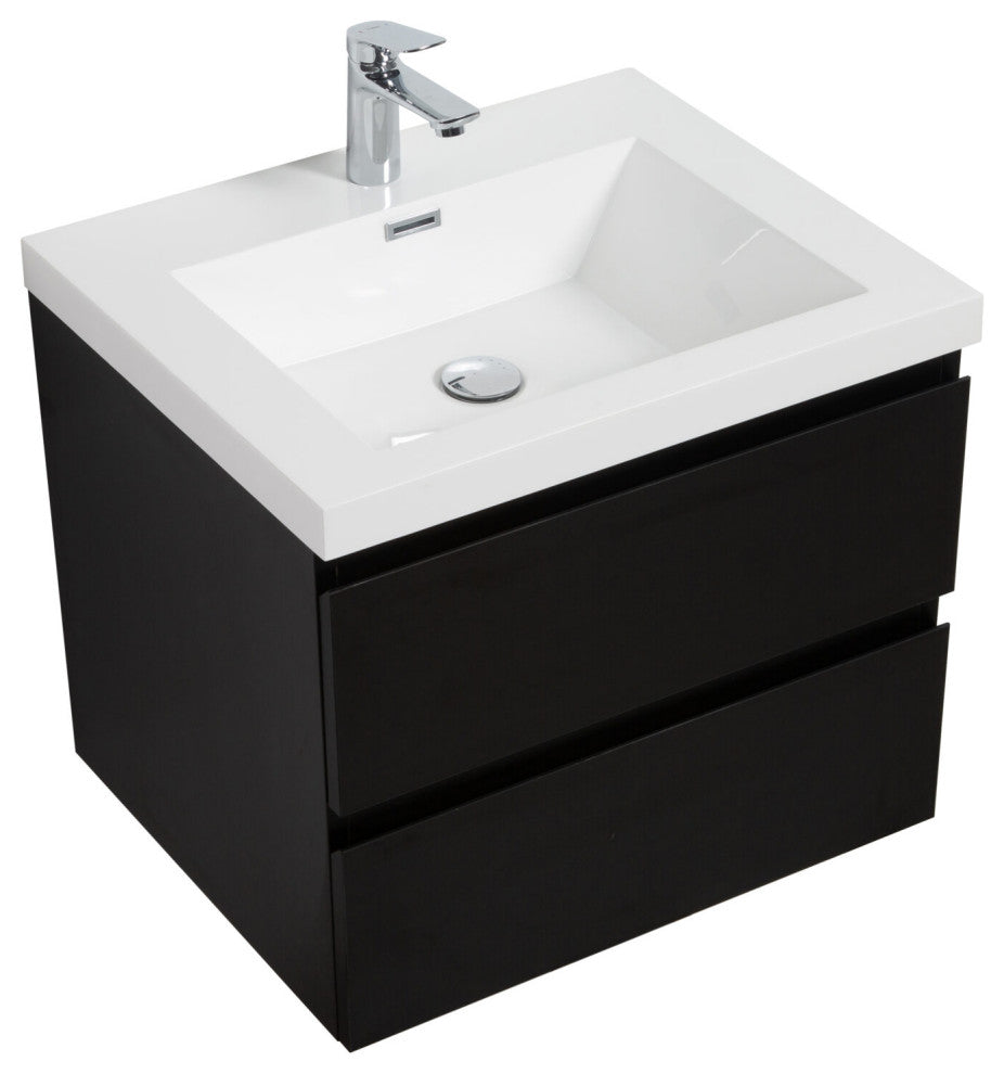 Aurora Wall Mount Vanity, White Acrylic Top, Matte Midnight Black, 30"