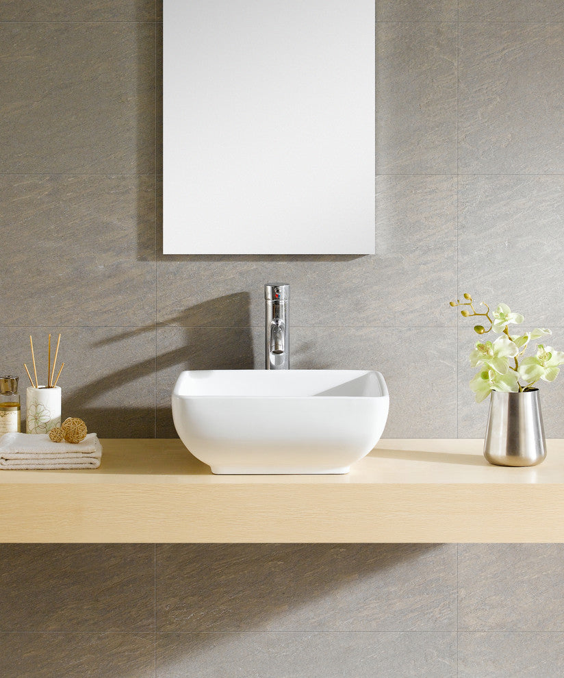 Fine Fixtures White Vitreous China Bulging Square Vessel Sink