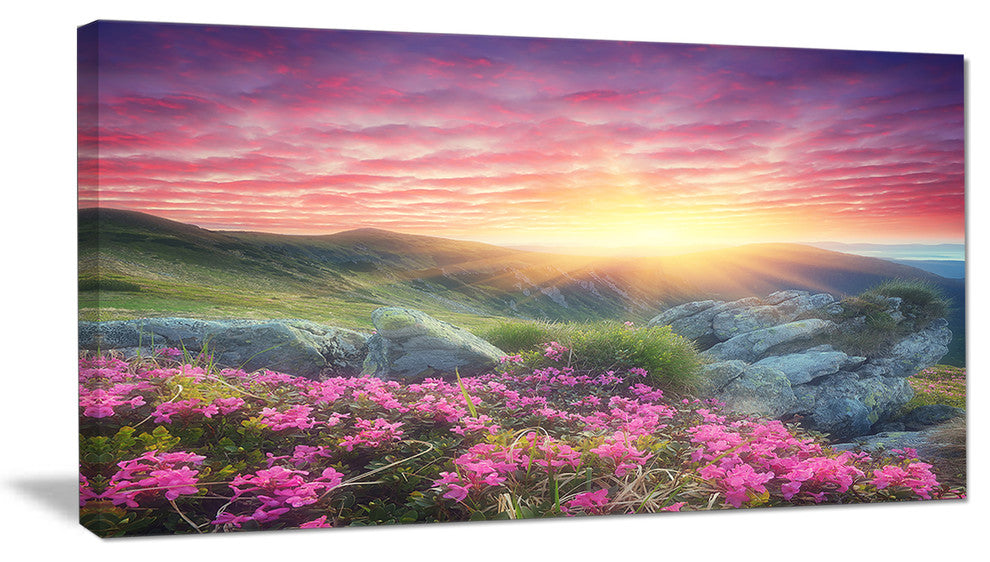 "Morning With Flowers in Mountains" Landscape Canvas Photo Print, 32"x16"