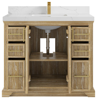 Alys Teak 42 Single Sink Bathroom Vanity Whitewashed 2" Calacatta Laza