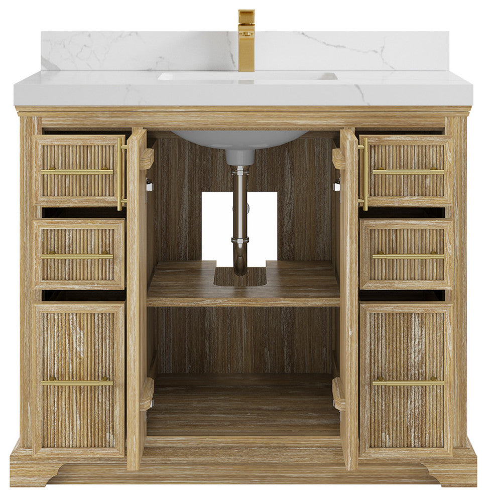 Alys Teak 42 Single Sink Bathroom Vanity Whitewashed 2" Calacatta Laza