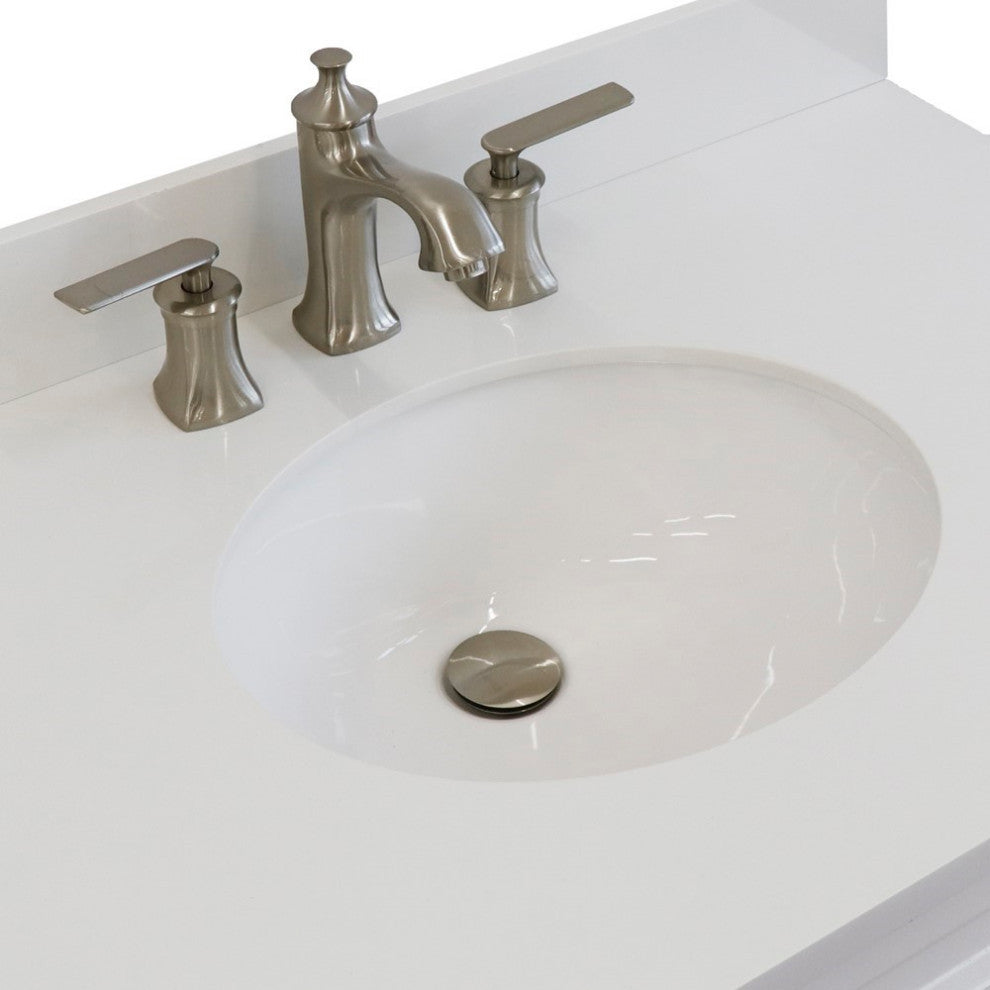 37" Single Sink Vanity, White Finish With White Engineered Stone Top