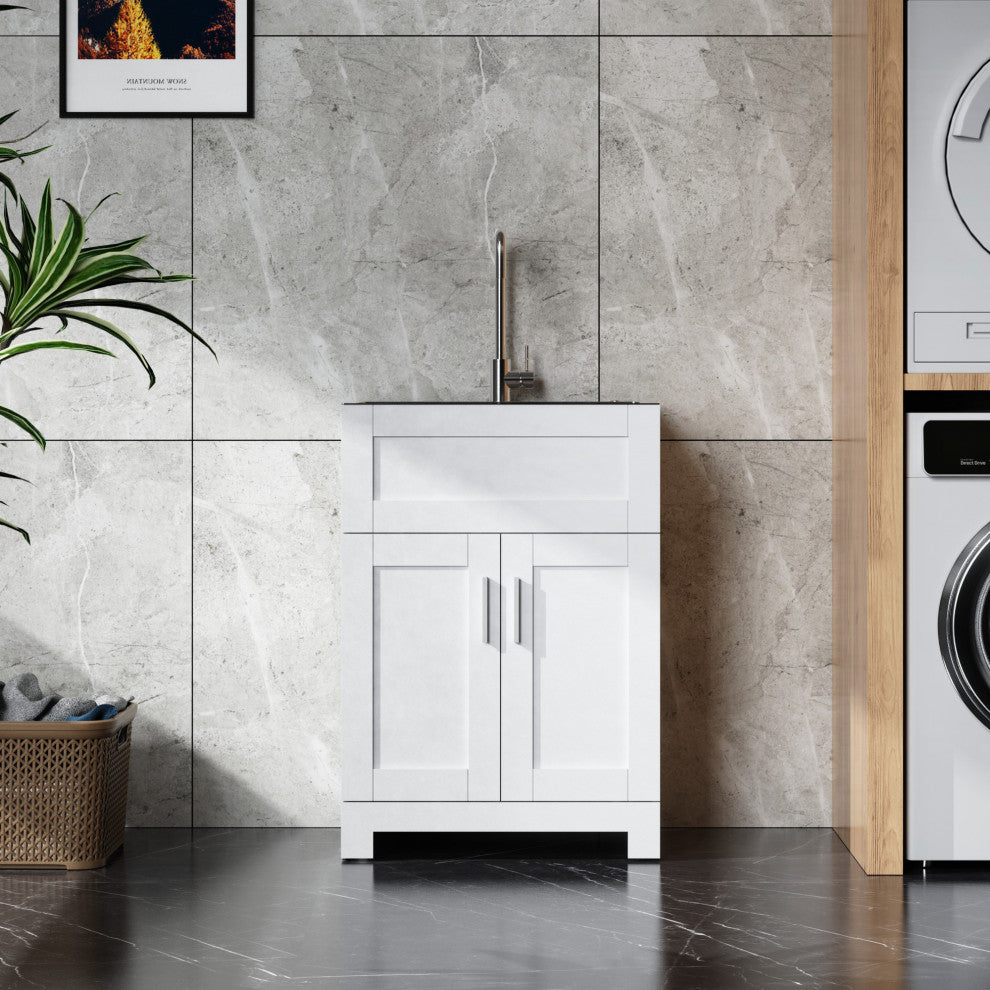 34" Tall Wood 2-door Laundry Tub Cabinet with Sink and Faucet