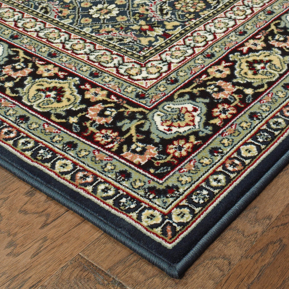 Karaman Intricate Floral Traditional Navy/ Multi Area Rug, 5'3"x7'6"