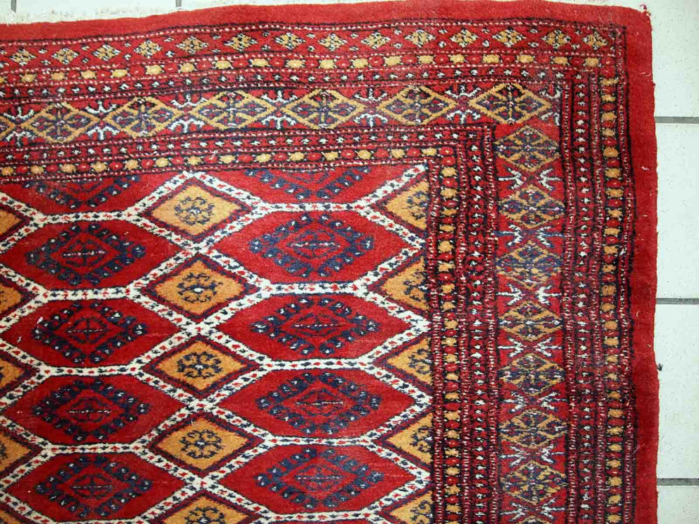 Handmade Vintage Uzbek Bukhara Rug, 3.3'x4.9', 100cmx152cm 1960s