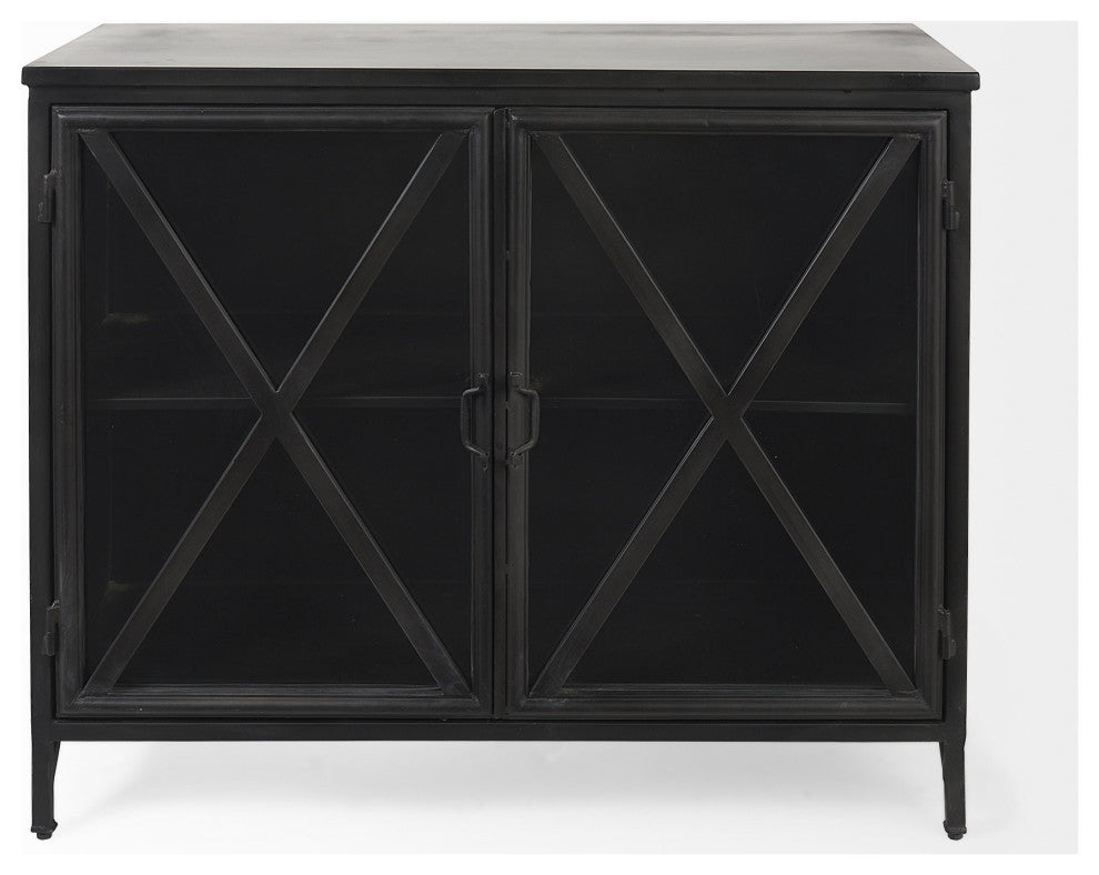 Rustic Black Metal Cabinet With Glass Doors