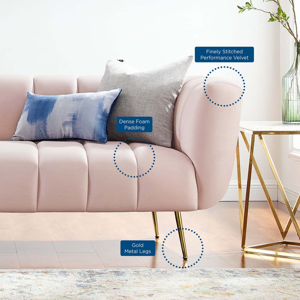 Tufted Sofa, Velvet, Pink, Modern, Living Lounge Room Hotel Lobby Hospitality