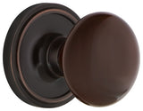Classic Rosette Passage Brown Porcelain Knob, Timeless Bronze
