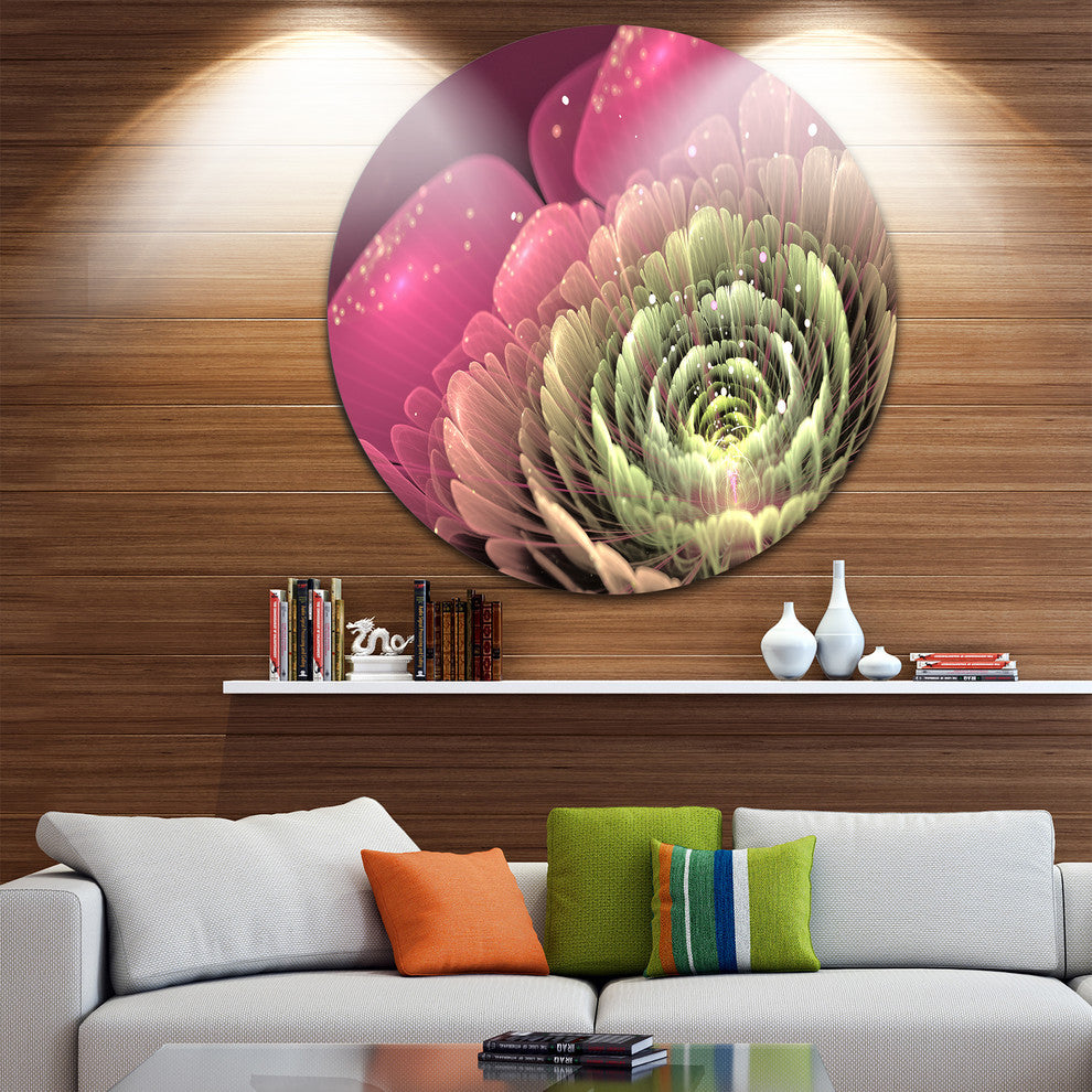 Fractal Flower Pink And Green, Floral Large Disc Metal Wall Art, 11"