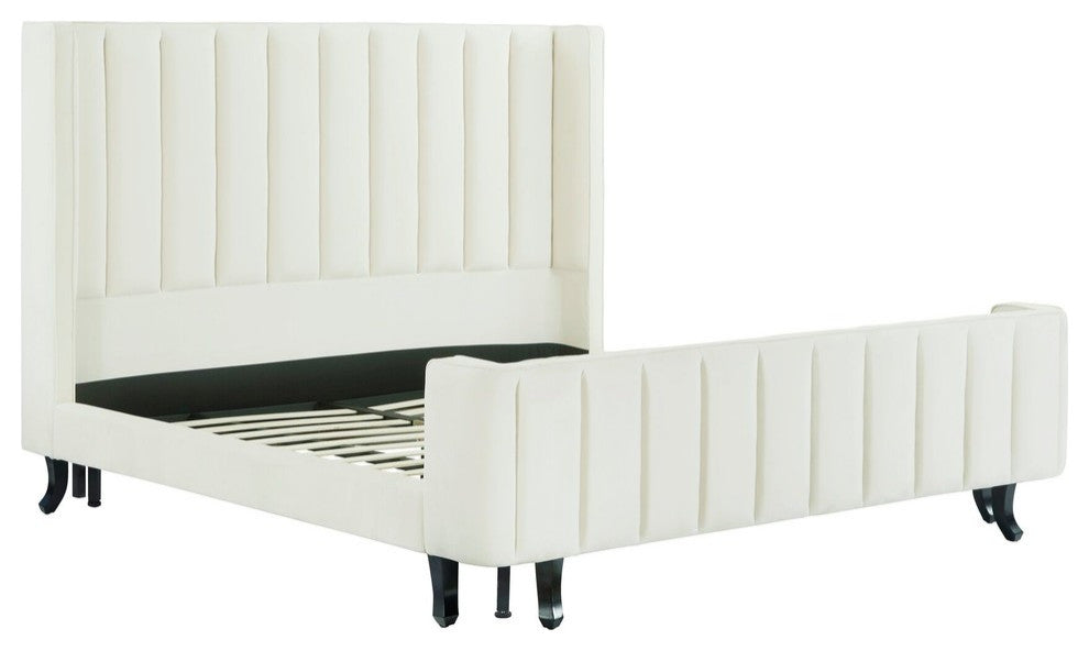 Waverly Cream Velvet Bed in Queen - Cream