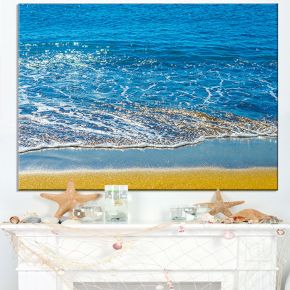 "Sandy Beach and Calm Blue Sea Surf" Contemporary Seascape Art Canvas, 40"x20"