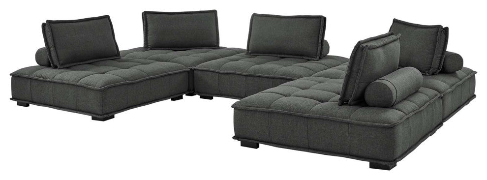 Modular Deep Tufted Sectional Sofa Set, Gray, Fabric, Modern, Hospitality