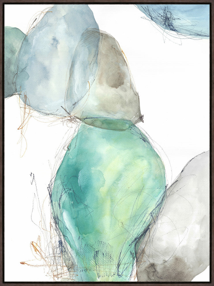 Blue Pebbles I, 31.25"x42.25", Espresso Natural Wood Gallery Floater