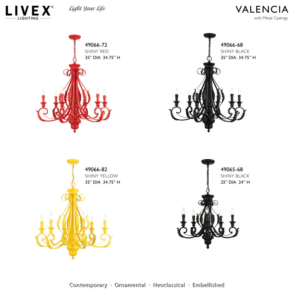 6 Light Shiny Red Large Chandelier