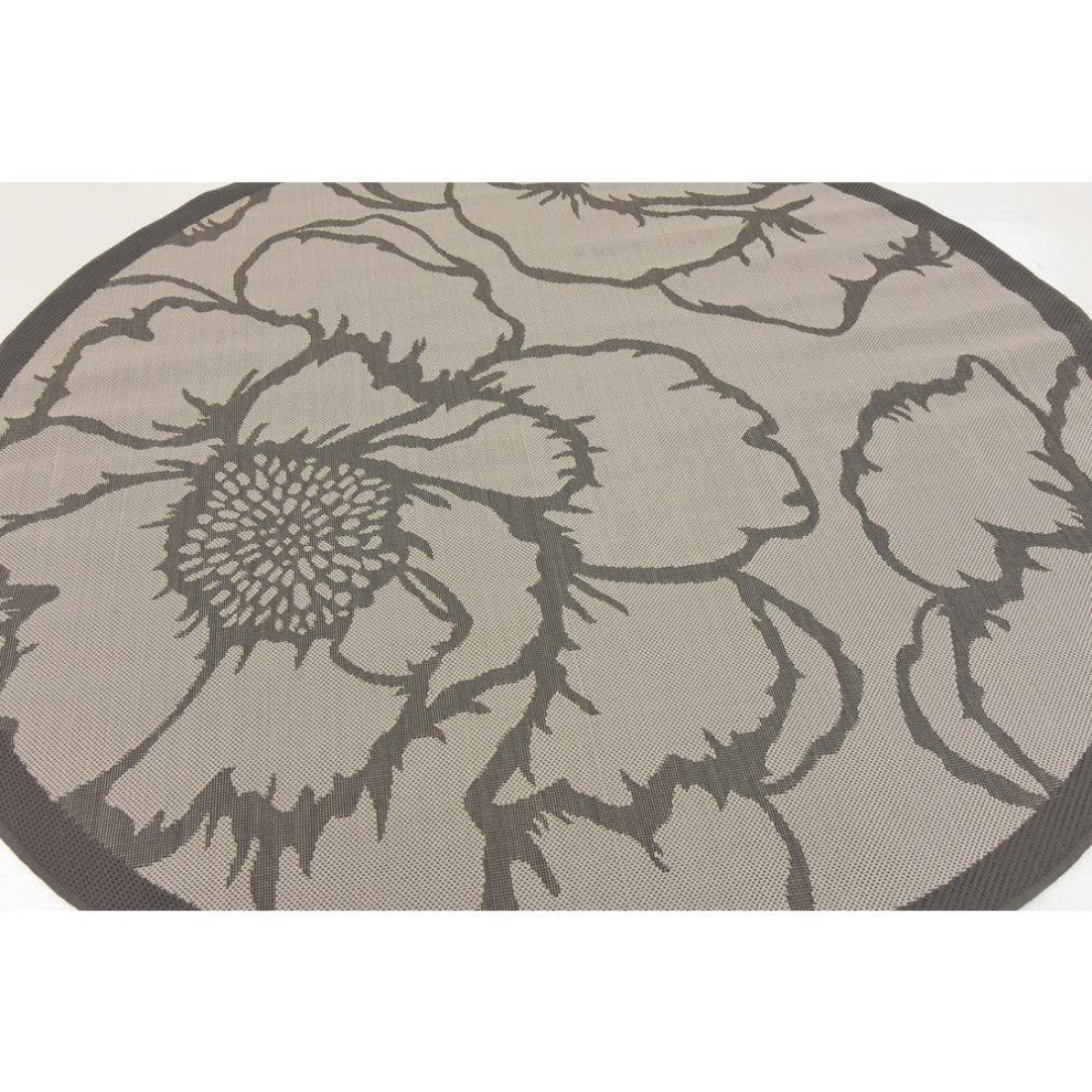 Rug Unique Loom Outdoor Botanical Gray Round 6' 0 x 6' 0