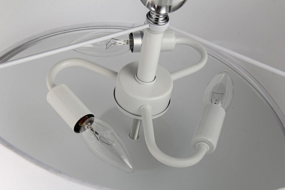 3-Light Decorated White Drum Semi Flush Mount Chrome Fixture Coastal Lighting