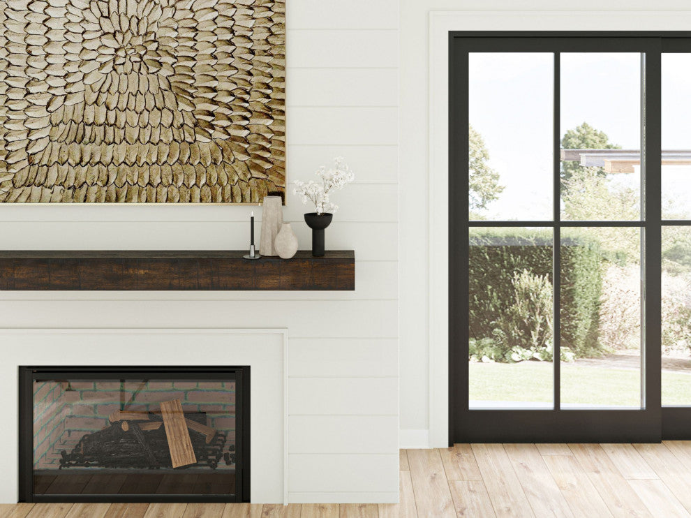 Rustic Fireplace Mantel Shelf, Dark Chocolate Oak, 60"