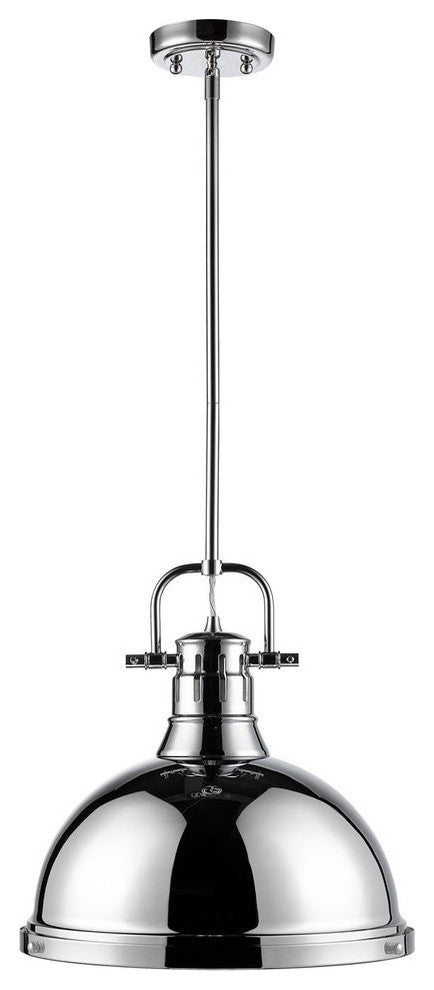 Duncan 1-Light Pendant With Rod, Chrome, Chrome Shade