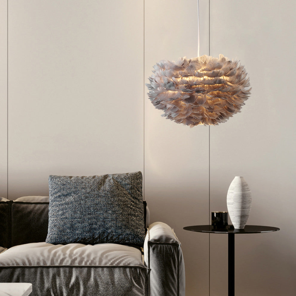 White Iron Ceiling Fixture With Grey Goose Feather