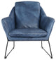 Modern Club Chair Blue Top Grain Leather Armchair for Living Room