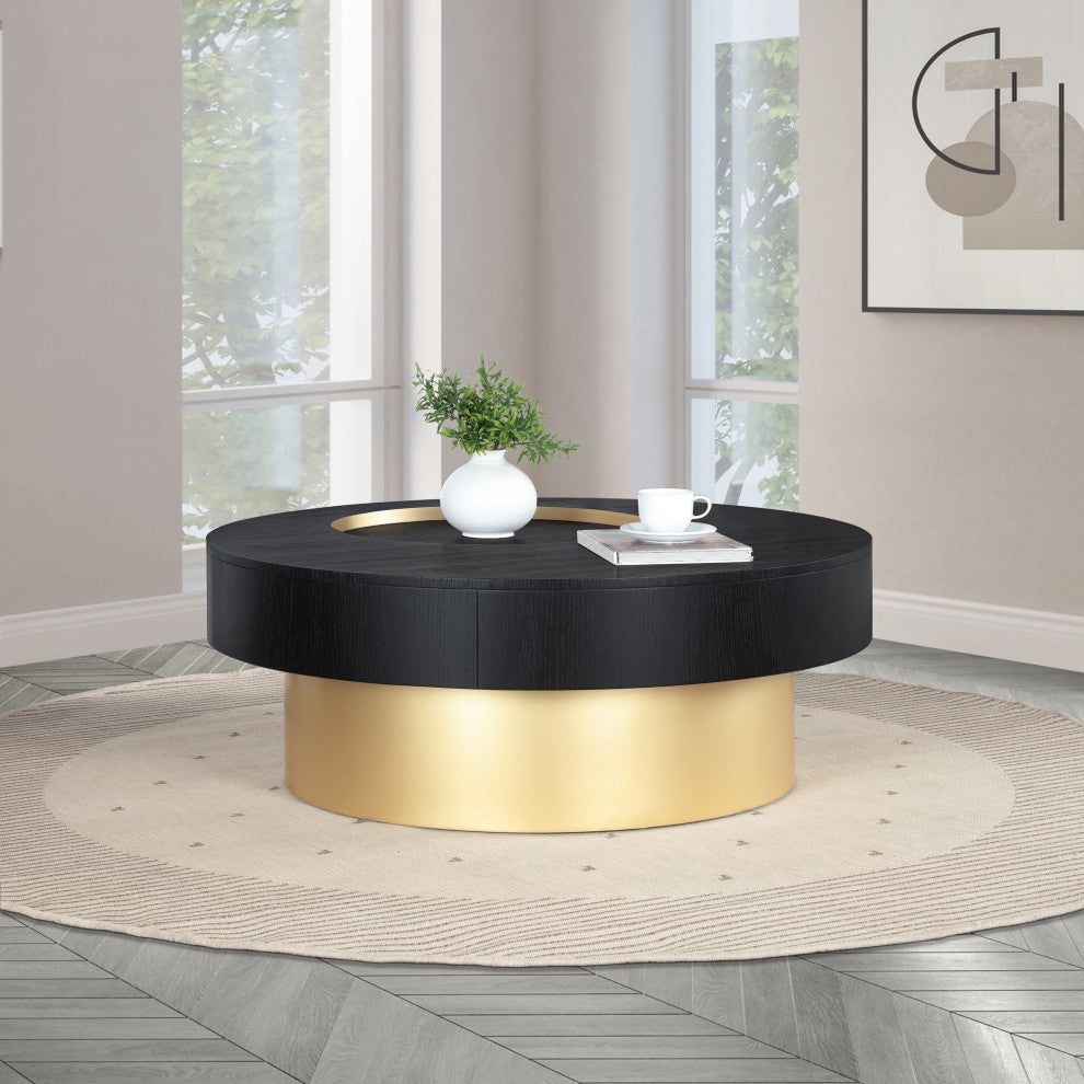 Makai Coffee Table with Oak Veneer Top and Metal Base, Black