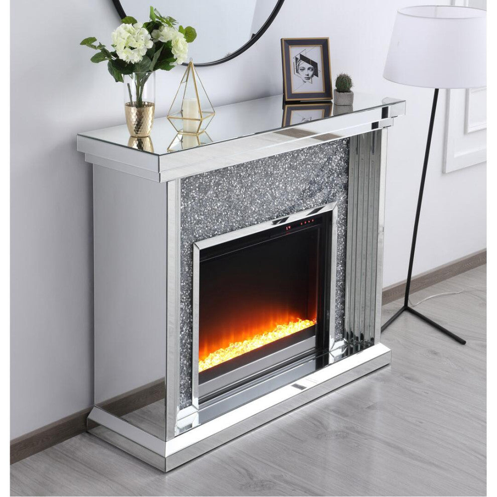47.5" Crystal Mirrored Mantle With Crystal Insert Fireplace