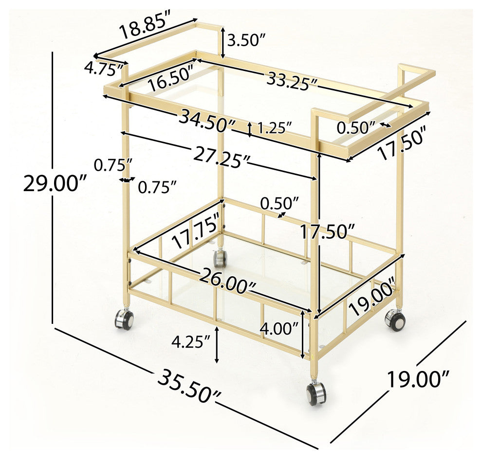 GDF Studio Amaya Industrial Iron and Glass Bar Cart, Gold