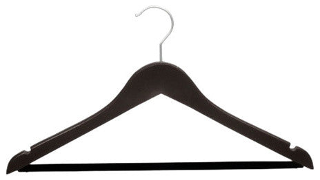Wooden Suit Hanger With Velvet Bar, Espresso/Brushed Chrome Finish, Box of 25