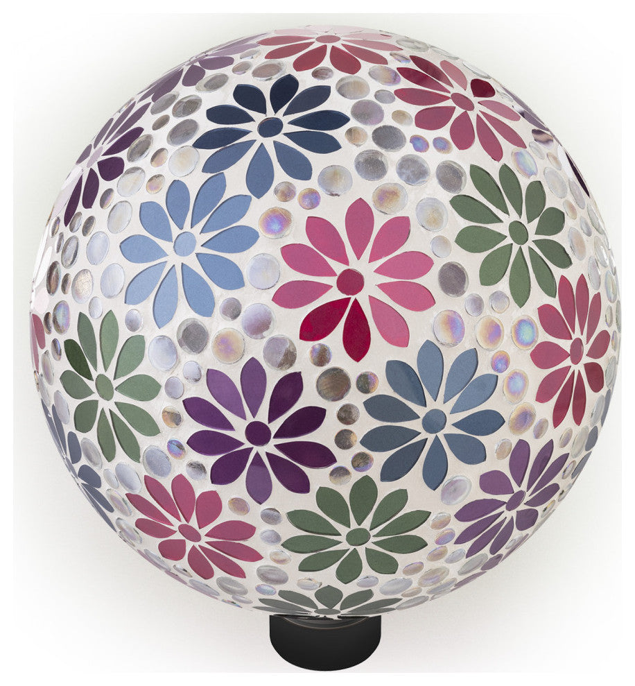 Colorful Daisy Gazing Globe with Mosaic Flower Design
