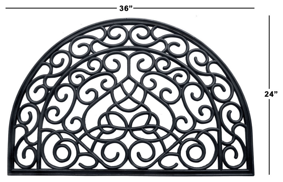 Black Moulded Vines Half-round Rubber Doormat, 24"x36"
