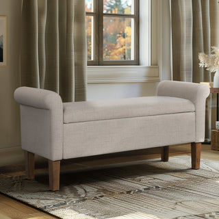 510 Design Aubrey Upholstered Storage Bench, Cream, Bench