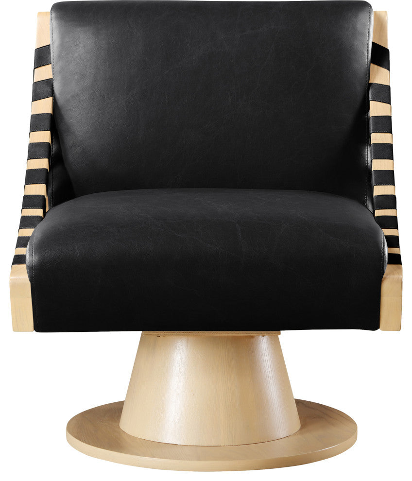 Millwin Upholstered Swivel Accent Chair, Black, Vegan Leather, Natural Finish