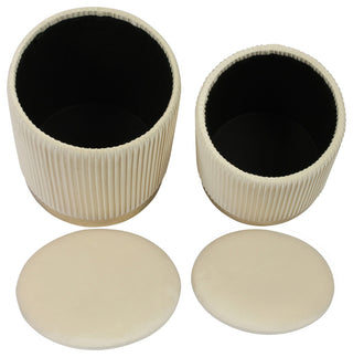 TOV Furniture Channeled Cream Velvet Storage Ottomans - Set of 2