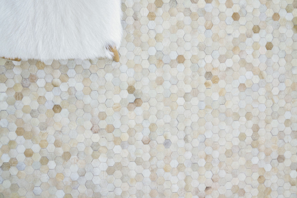Mosaic Leather Cowhide Light Beige Area Rug