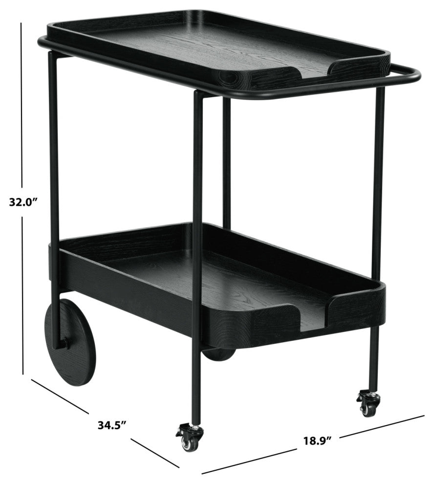 Safavieh Couture Malek Wood 2 Shelf Bar Cart, Black