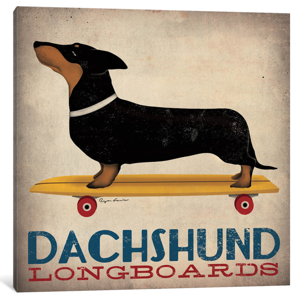 "Dachshund Longboards Gallery" by Ryan Fowler, 26x26x1.5"