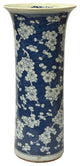 Vintage Chinese Blue White Blossom Wide Mouth Column Porcelain Vase Hws4329