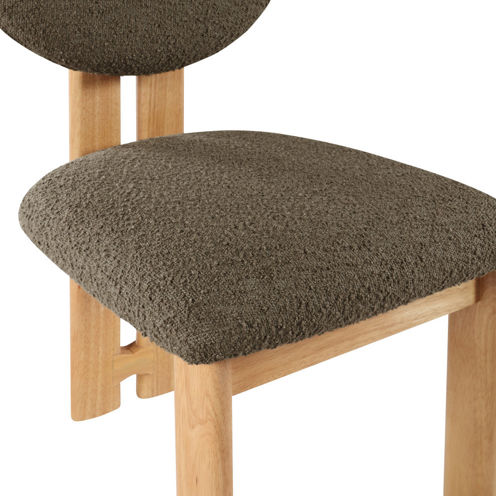 Napa Boucle Fabric Dining Chair, Set of 2, Olive, Natural Finish