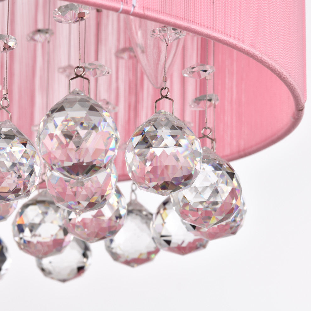 Matar 4 Light Drum Flush Mount With Pink Fabric Shade for Kids Room