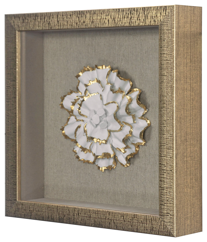 Gold Ceramic Flower Shadow Box Wall DÃ©cor (MS39291BP)