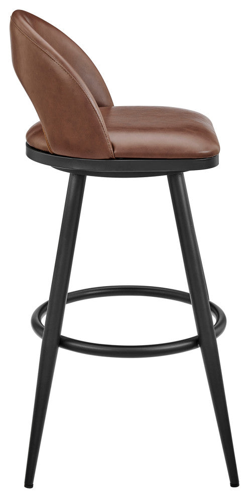 Lottech Swivel Bar Stool in Black Metal with Brown Faux Leather