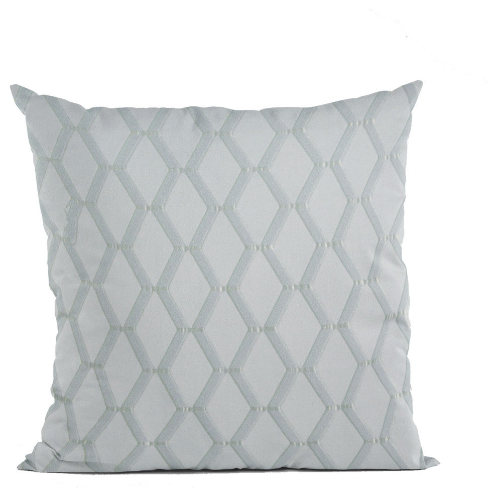 Silver Diamond Shiny Fabric With Embroidery Luxury Throw Pillow, 24"x24"