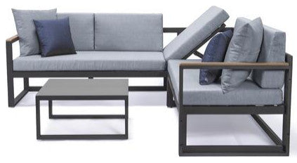 LeisureMod CSLBL-80LGR-BU Chelsea Sectional Headrest&Coffee Table Grey Cushions